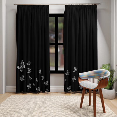 Black and silver butterfly curtains